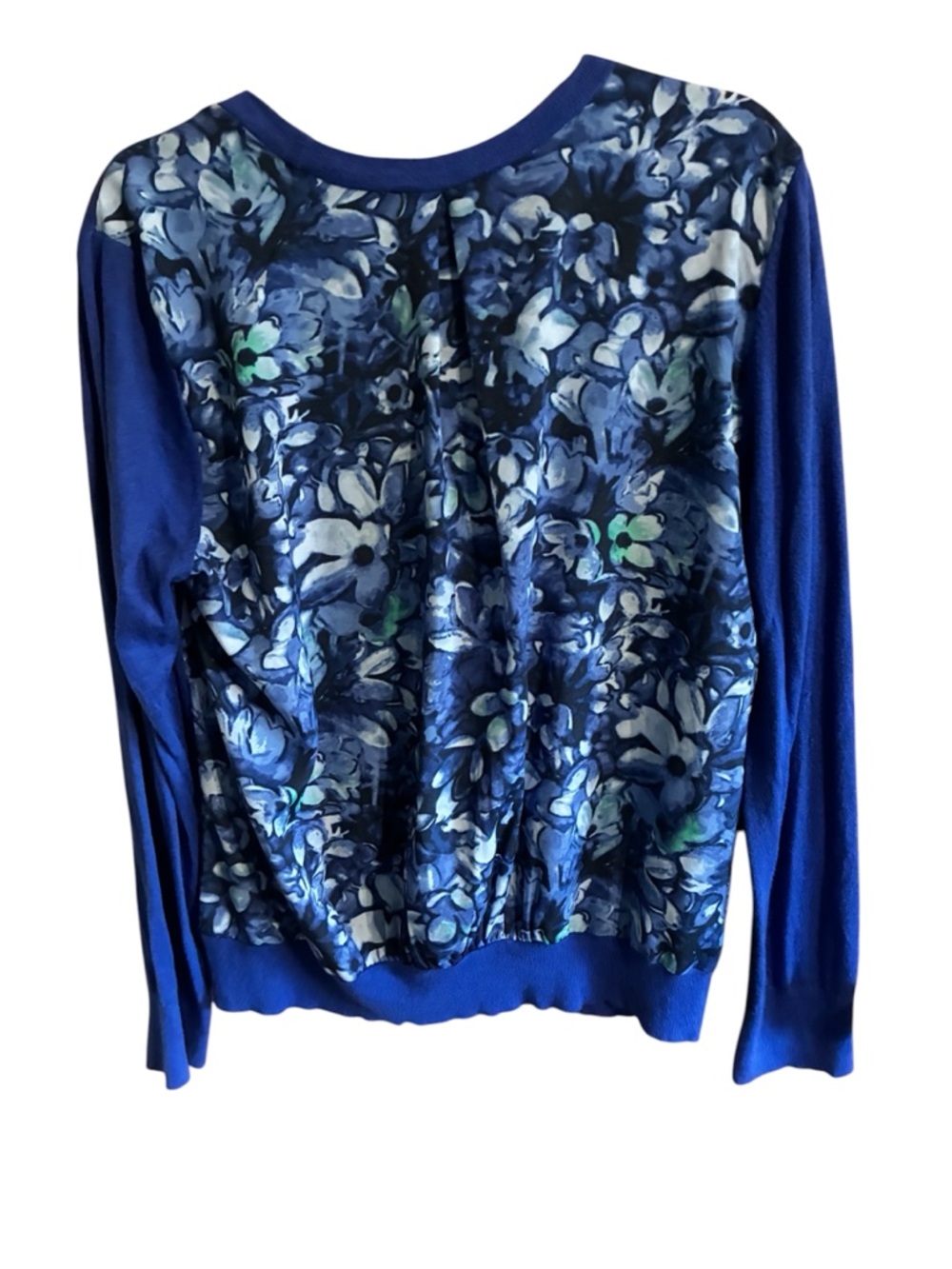 Blue Button Up Cardigan with Floral Back Panel - Picture 2 of 6